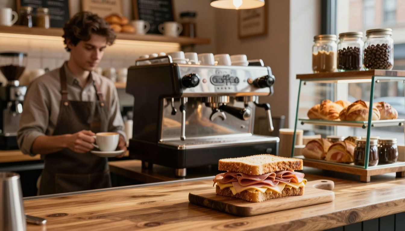 бариста отдает кофе